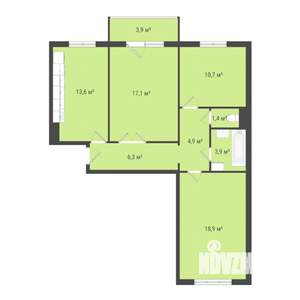 3-к квартира, строящийся дом, 77м2, 10/10 этаж